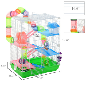 5 Tiers Hamster Cage With Tube And Tunnel With Water Bottle, Food Tray, Exercise Wheels