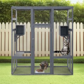 Multi-tier Cat Enclosure with Cat Perches and Cat Condo, Gray