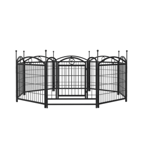 Dog Playpen Indoor 24 Inch 8 Panel Metal Dog Playpen (Color: Black)