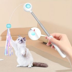 Cat Teaser Stick, Retractable Cat Wand With Replacement Head, Cat Feather Toy, Cat Interactive Toy For Indoor Cats For Relief Boredom And Exercise (Color: Blue)