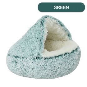 Luxurious Plush Round Cat Bed Cat Bed Round Soft Plush Burrowing Cave Hooded Cat Bed Donut For Dogs Cats - Semi-Enclosed For Cozy Warmth (Color: Green, size: 50cm)