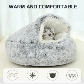 Luxurious Plush Round Cat Bed Cat Bed Round Soft Plush Burrowing Cave Hooded Cat Bed Donut For Dogs Cats - Semi-Enclosed For Cozy Warmth (Color: Gray, size: 40cm)