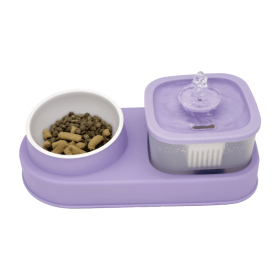 Cat Water Dispenser and Feeding Bowl 2-in-1 (Color: Purple)