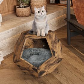 25.98'' Shaped Modern Pet Furniture Cat Kennel Side Table MDF Multi-Purpose Furniture (Color: Antique brown)