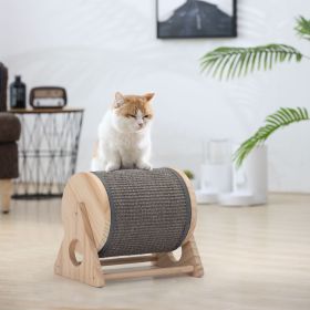 Wooden Cat Scratching Post, 360-Degree Rotating Cat Scratcher Toy with Bells for Indoor Cats and Kittens, Natural (Color: Natural)